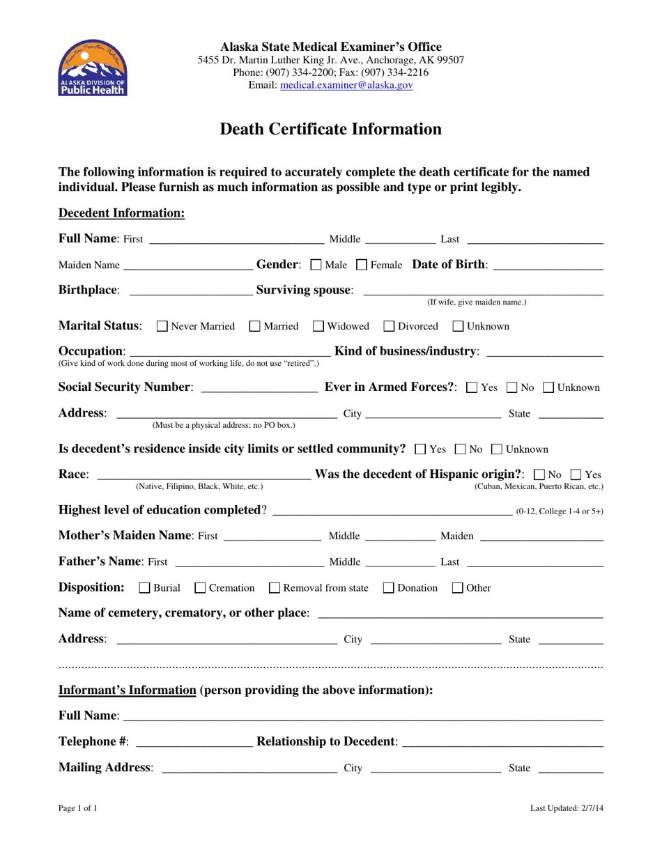 Death Certificate Alaska