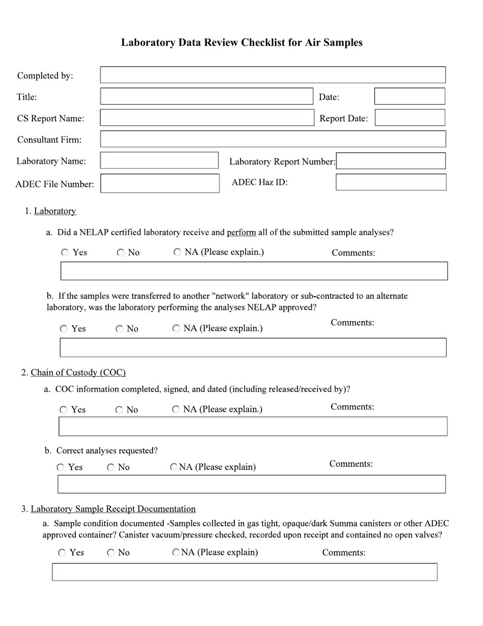 Alaska Laboratory Data Review Checklist for Air Samples Fill Out, Sign Online and Download PDF