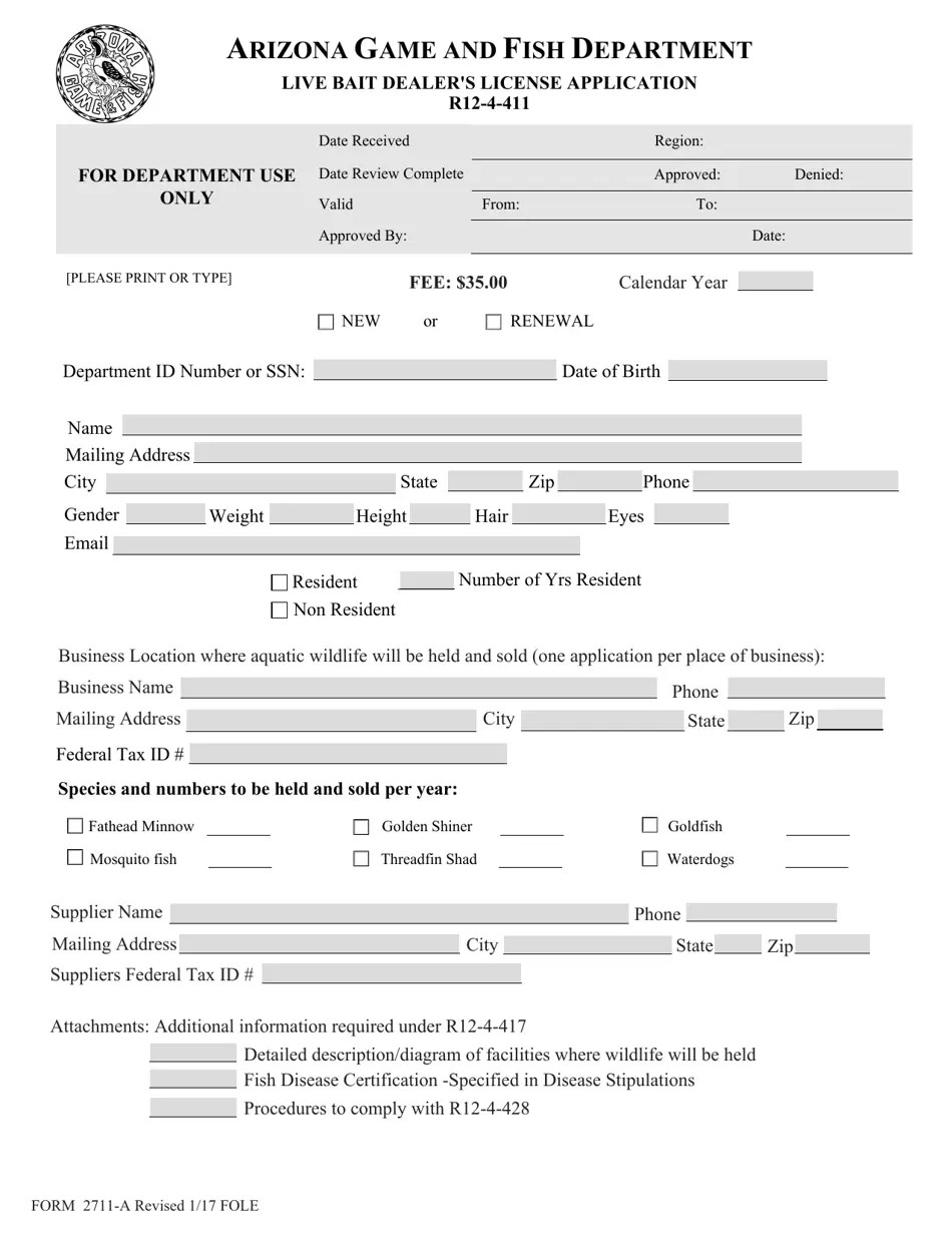 Form 2711A Fill Out, Sign Online and Download Fillable PDF, Arizona