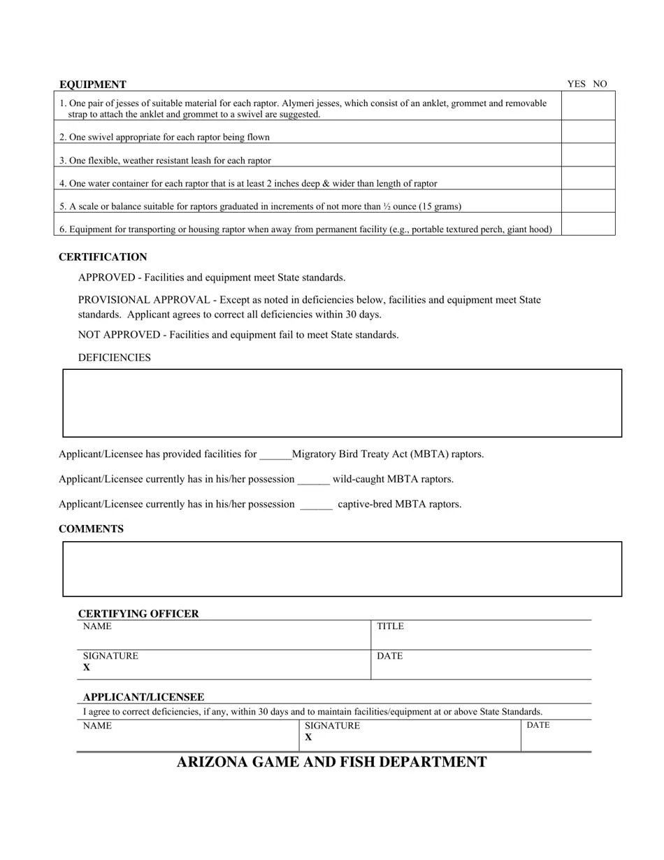 Arizona Arizona Sport Falconry License Raptor Facilities and