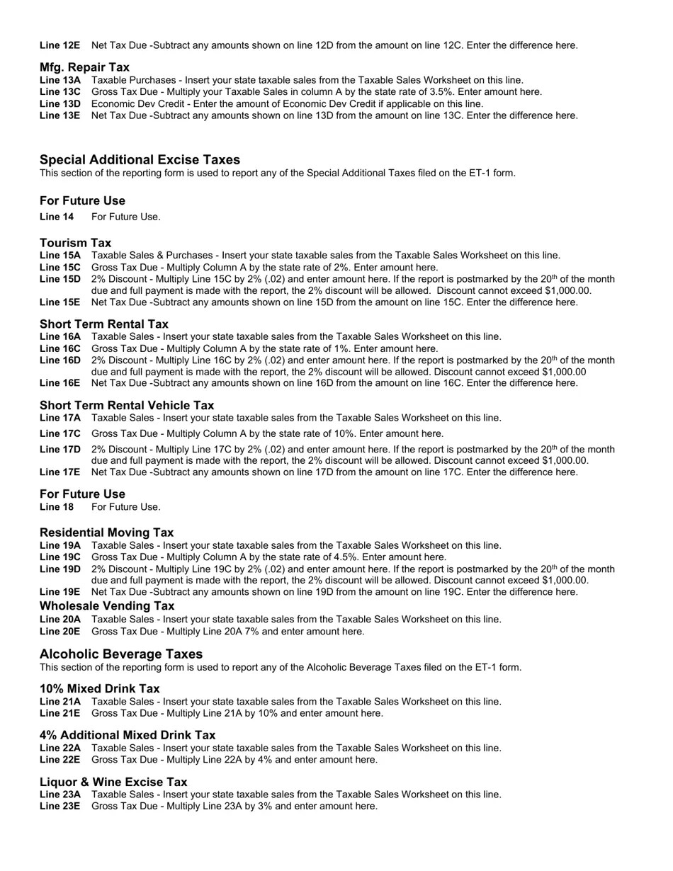 Download Instructions for Form ET1 Arkansas Excise Tax Return PDF