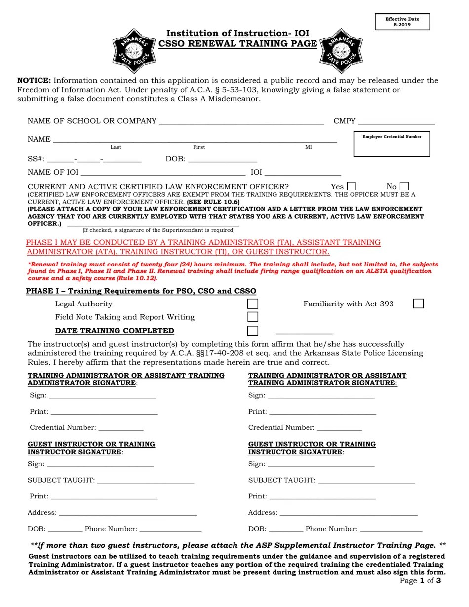 Arkansas Institution of Instruction Ioi Csso Renewal Training Page