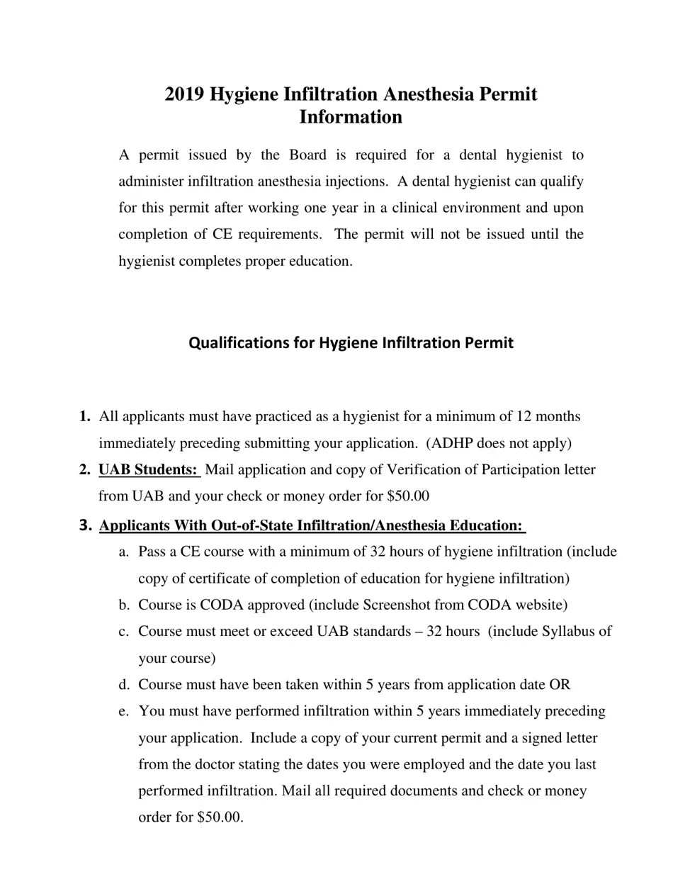 Alabama Hygiene Infiltration Anesthesia Permit Application Fill Out, Sign Online and Download