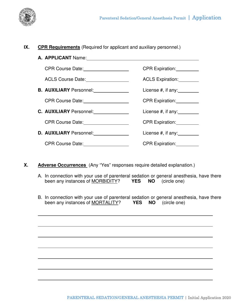 Alabama Initial Application for Permit of Parenteral Sedation (Pa) or General Anesthesia (Ga