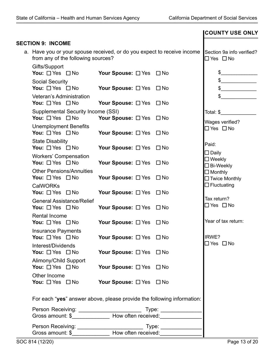 Form SOC814 Download Fillable PDF or Fill Online Statement of Facts Cash Assistance Program for
