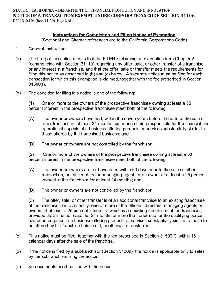 Form DFPI310.106 Fill Out, Sign Online and Download Fillable PDF