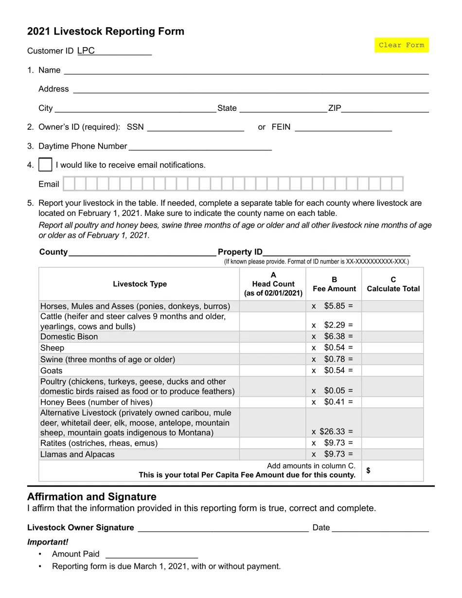 2021 Montana Livestock Reporting Form Download Fillable PDF