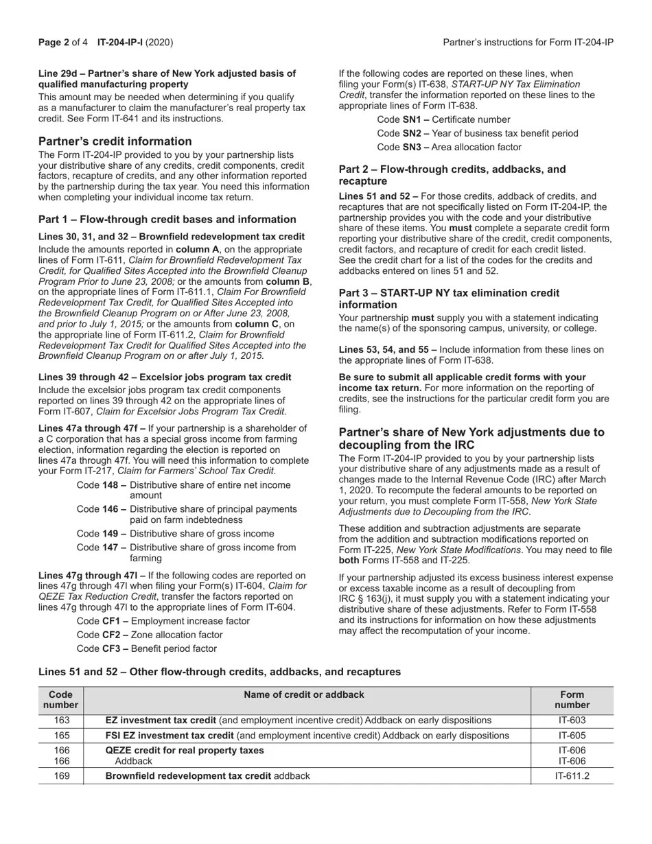 Download Instructions for Form IT204IP New York Partner's Schedule K