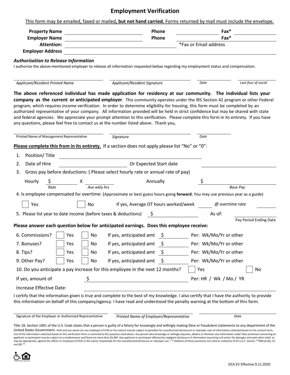 (United States) Employment Verification Fill Out, Sign Online and Download PDF