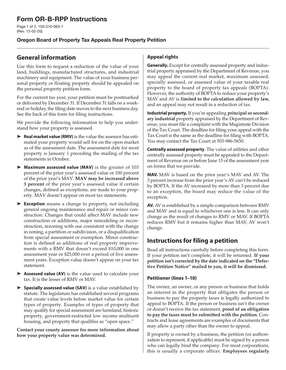 Download Instructions for Form ORBRPP, 150310063 Oregon Board of