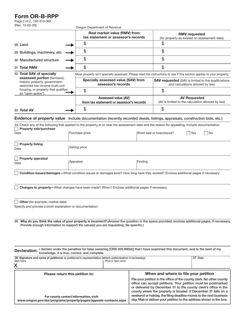Form ORBRPP (150310063) Download Fillable PDF or Fill Online Oregon