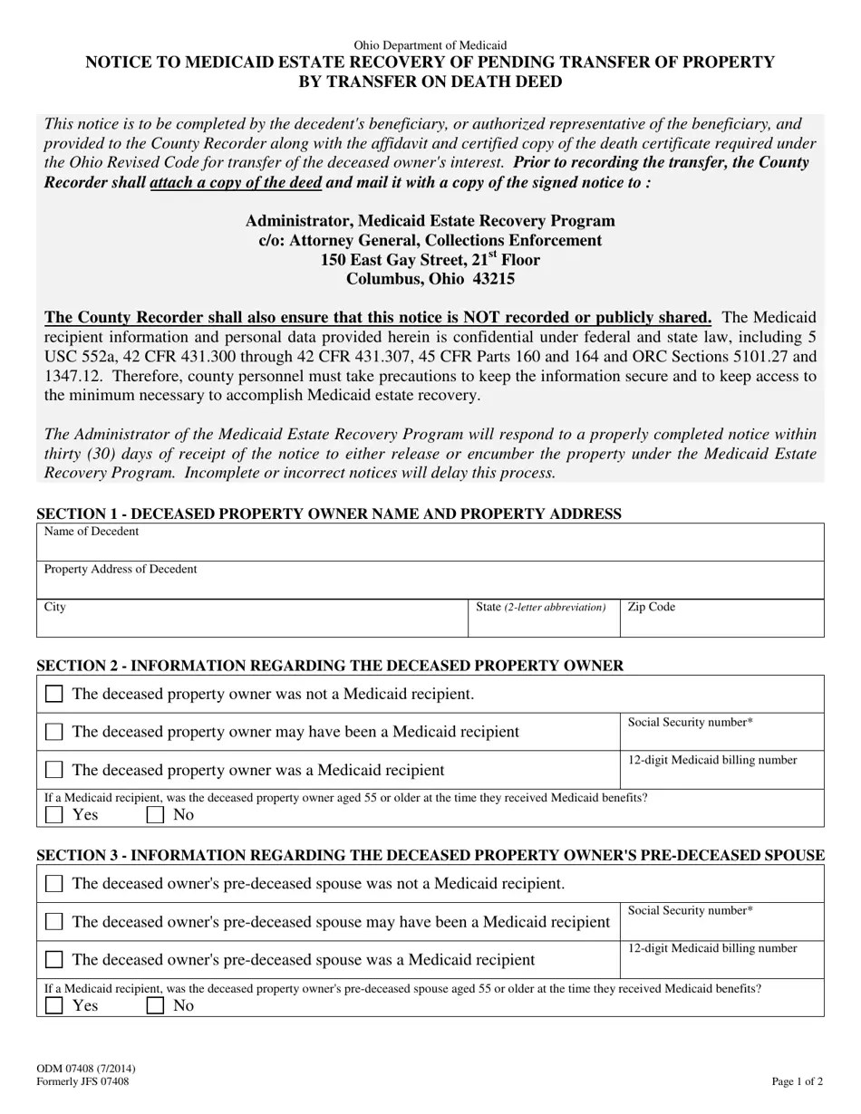Form ODM07408 (JFS07408) Fill Out, Sign Online and Download Printable