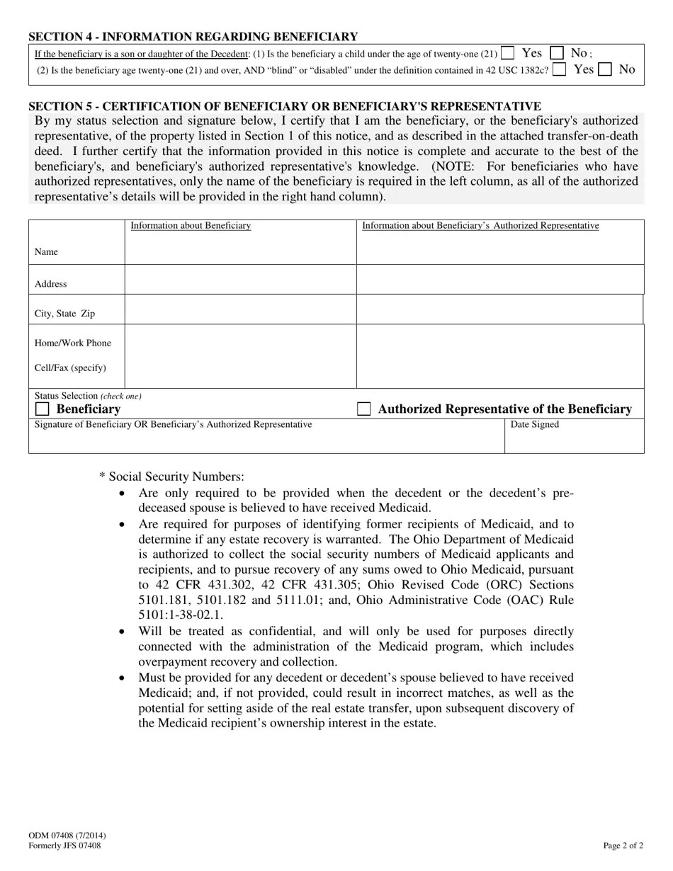 Form ODM07408 (JFS07408) Fill Out, Sign Online and Download Printable