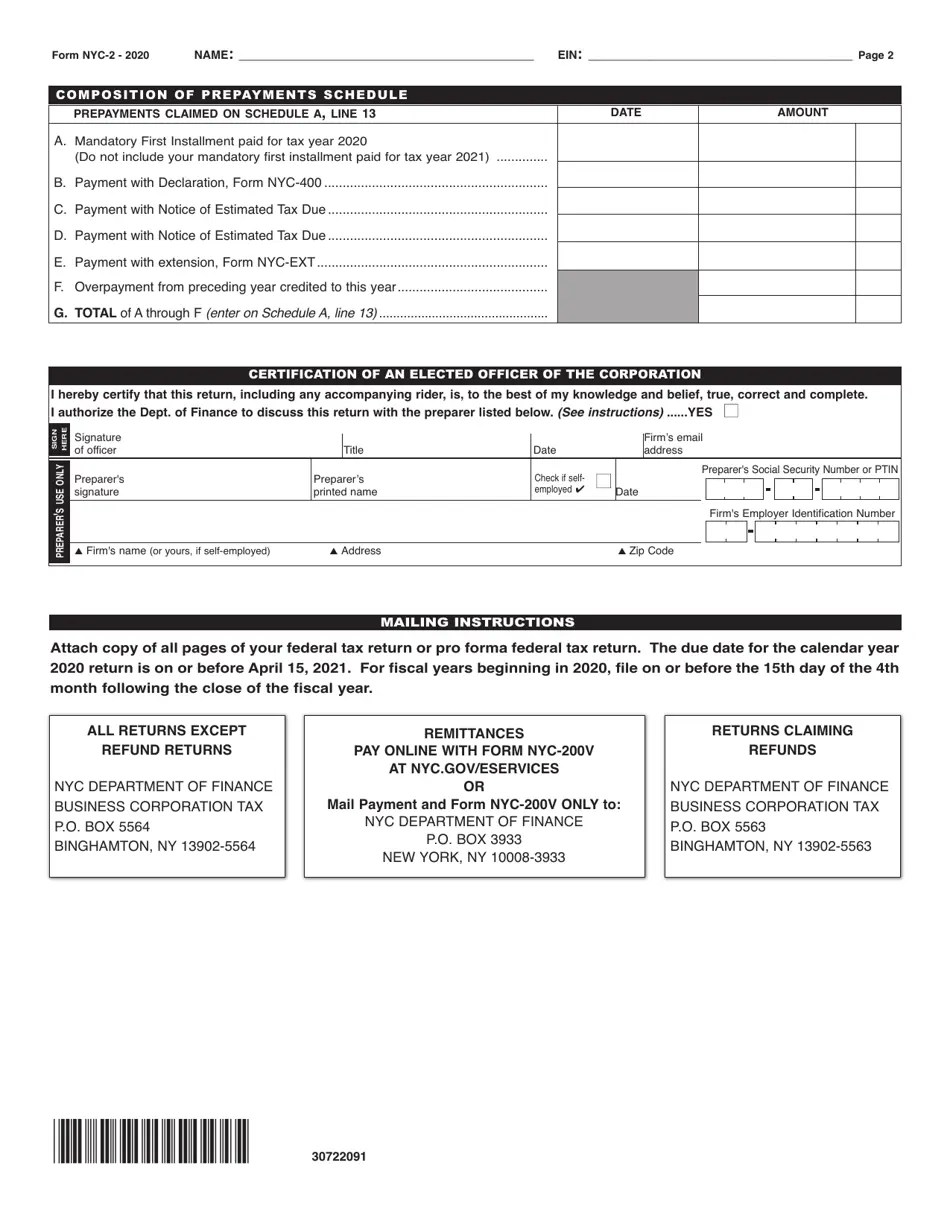 Form NYC2 Download Printable PDF or Fill Online Business Corporation