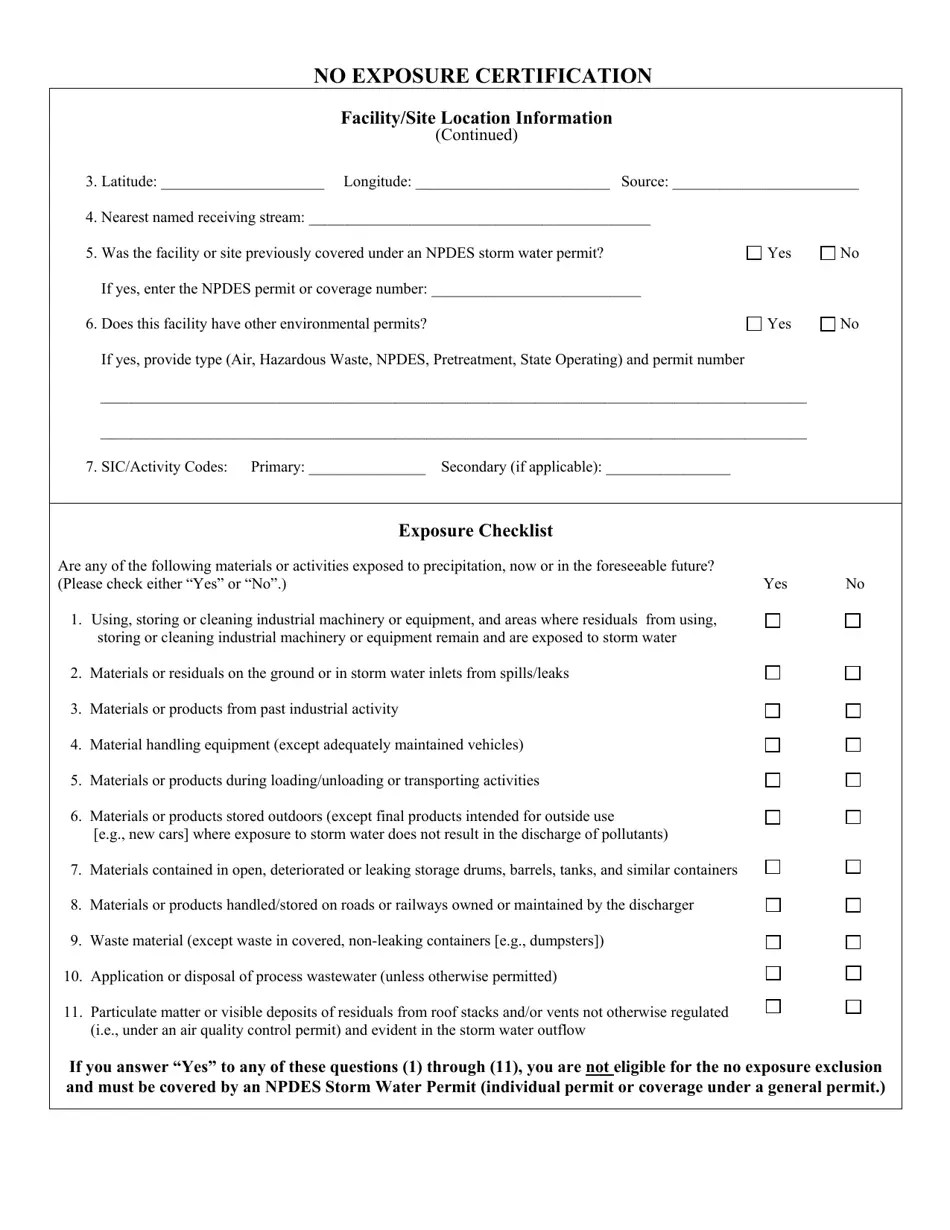Mississippi No Exposure Certification for Exclusion From Npdes Storm
