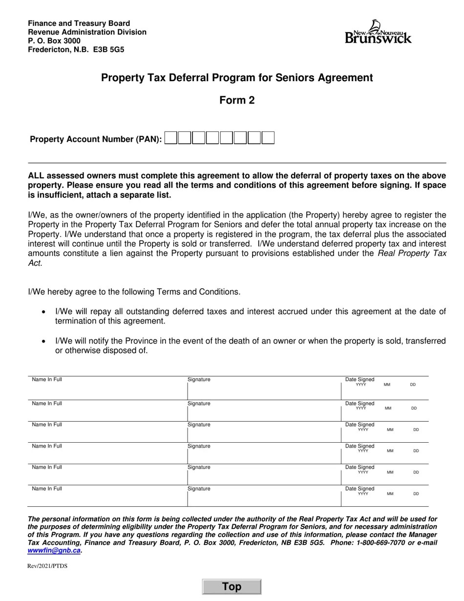 2021 New Brunswick Canada Application/Declaration for Property Tax