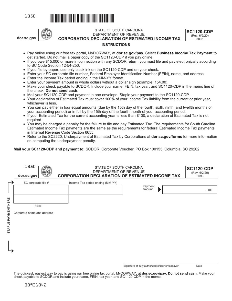 Form SC1120CDP Download Printable PDF or Fill Online Corporation