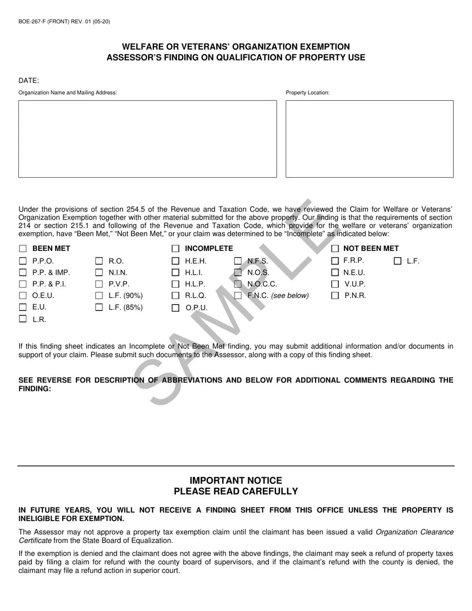 Form BOE267F Fill Out, Sign Online and Download Printable PDF
