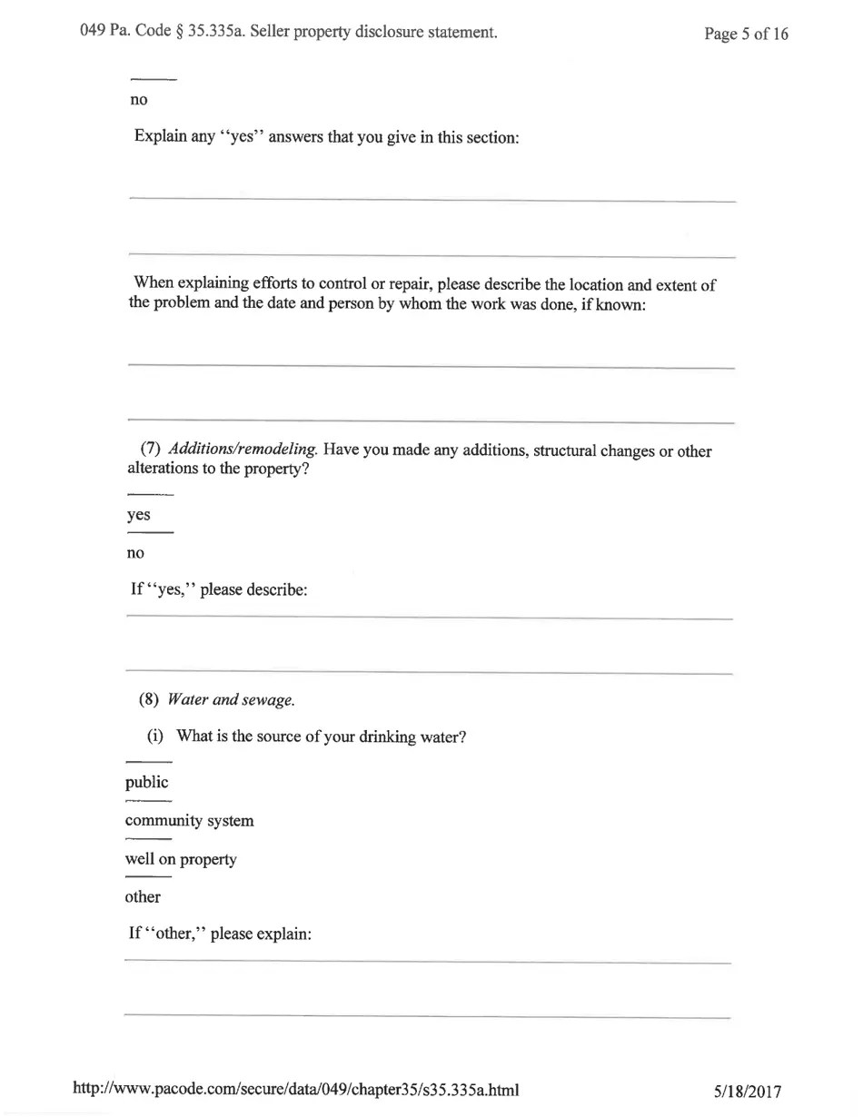 Pennsylvania Seller's Property Disclosure Statement Download Printable