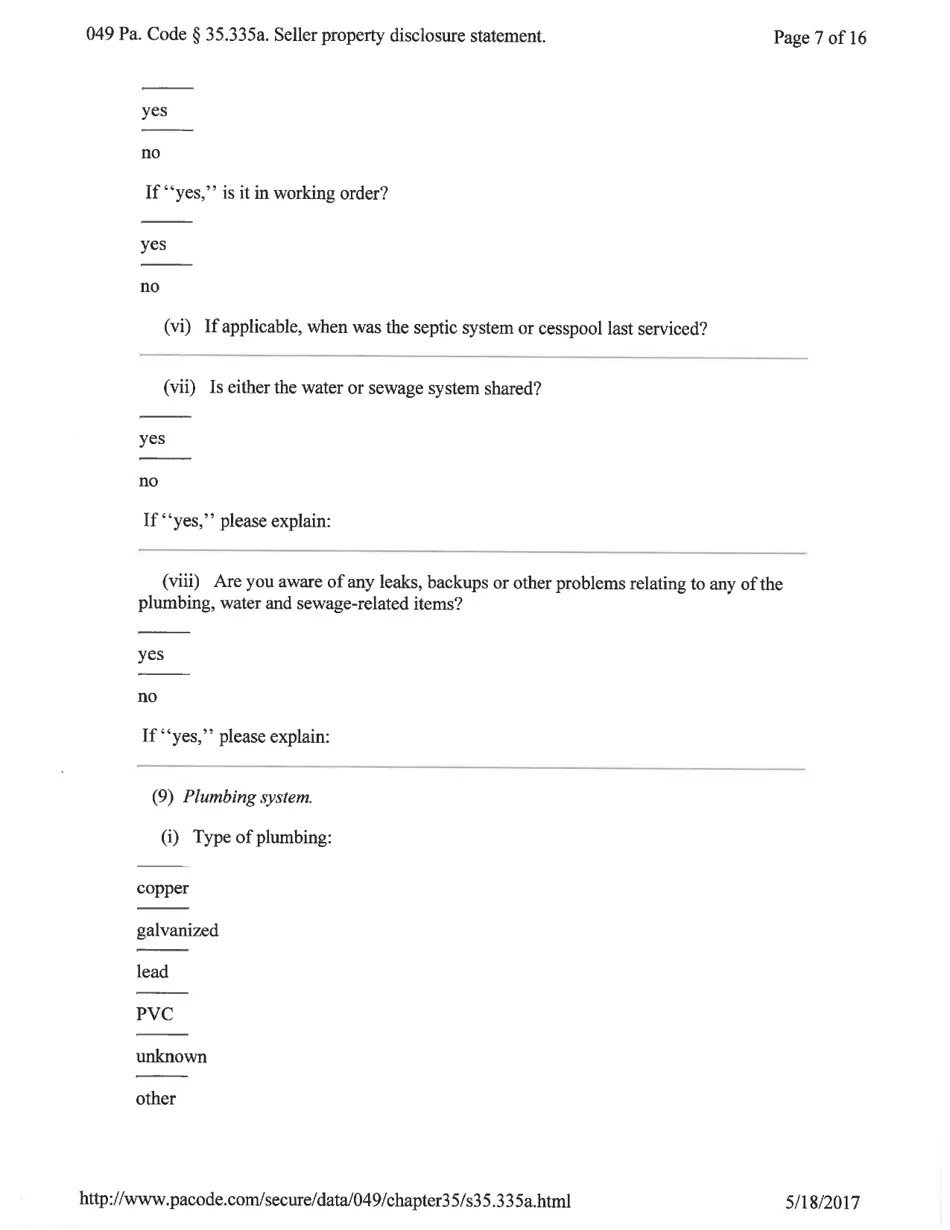 Pennsylvania Seller's Property Disclosure Statement Download Printable