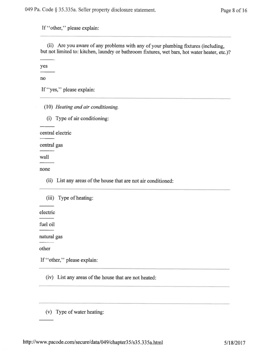 Pennsylvania Seller's Property Disclosure Statement Download Printable
