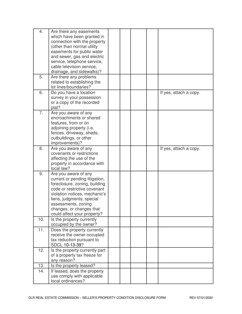 South Dakota Seller's Property Condition Disclosure Statement Fill