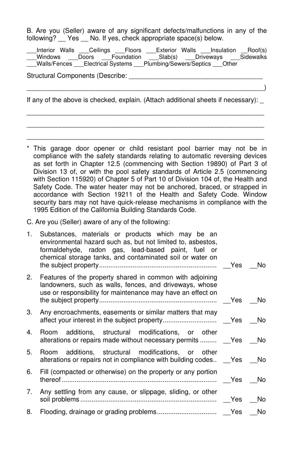 California Real Estate Transfer Disclosure Statement Fill Out, Sign