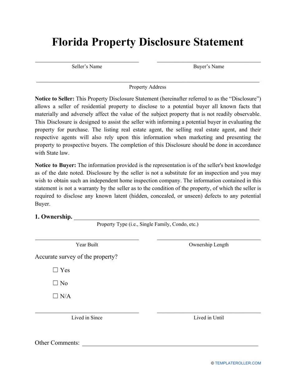Florida Property Disclosure Statement Form Fill Out, Sign Online and