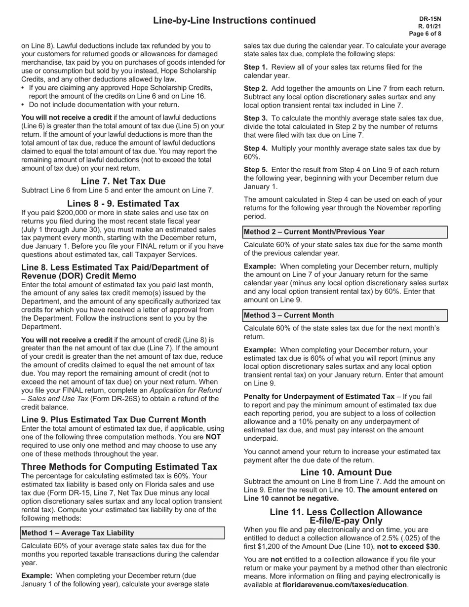 Download Instructions for Form DR15 Sales and Use Tax Return PDF