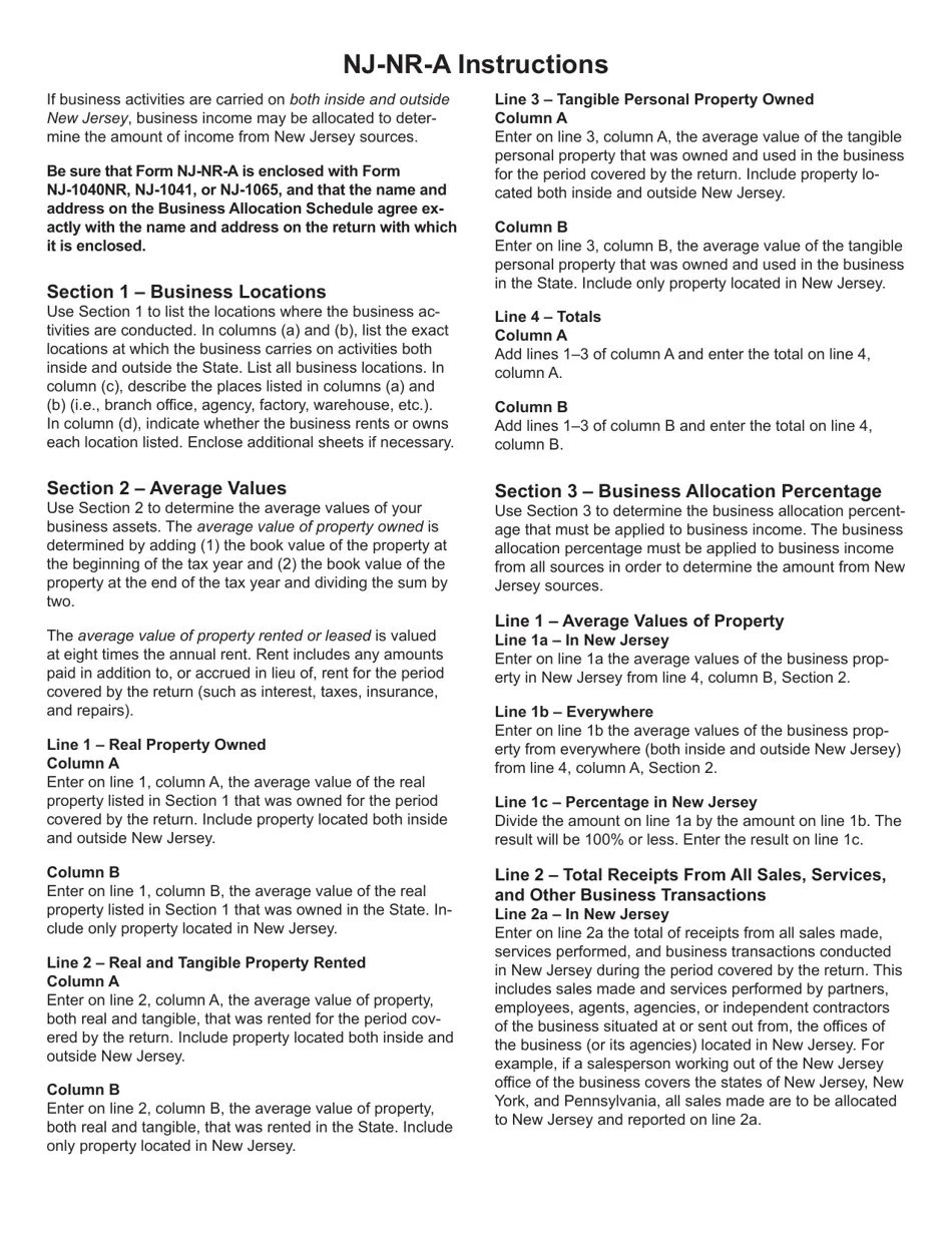 Form NHNRA Download Fillable PDF or Fill Online Business Allocation