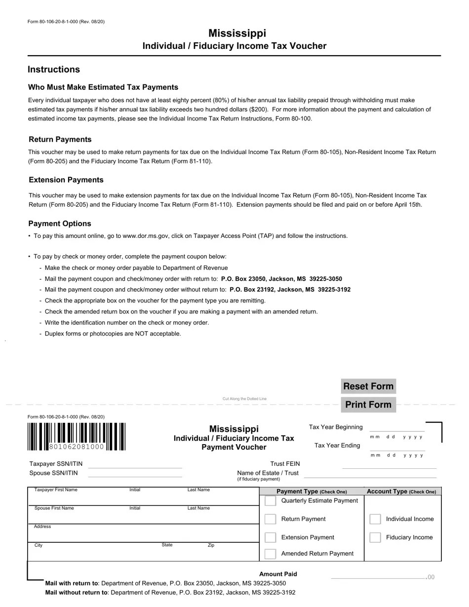 Form 80106 Download Fillable PDF or Fill Online Mississippi Individual