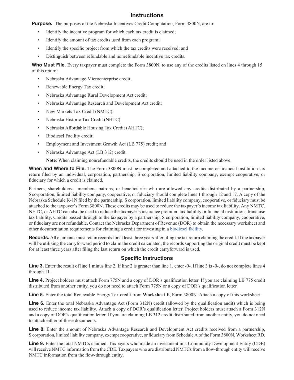 Form 3800N Fill Out, Sign Online and Download Fillable PDF, Nebraska