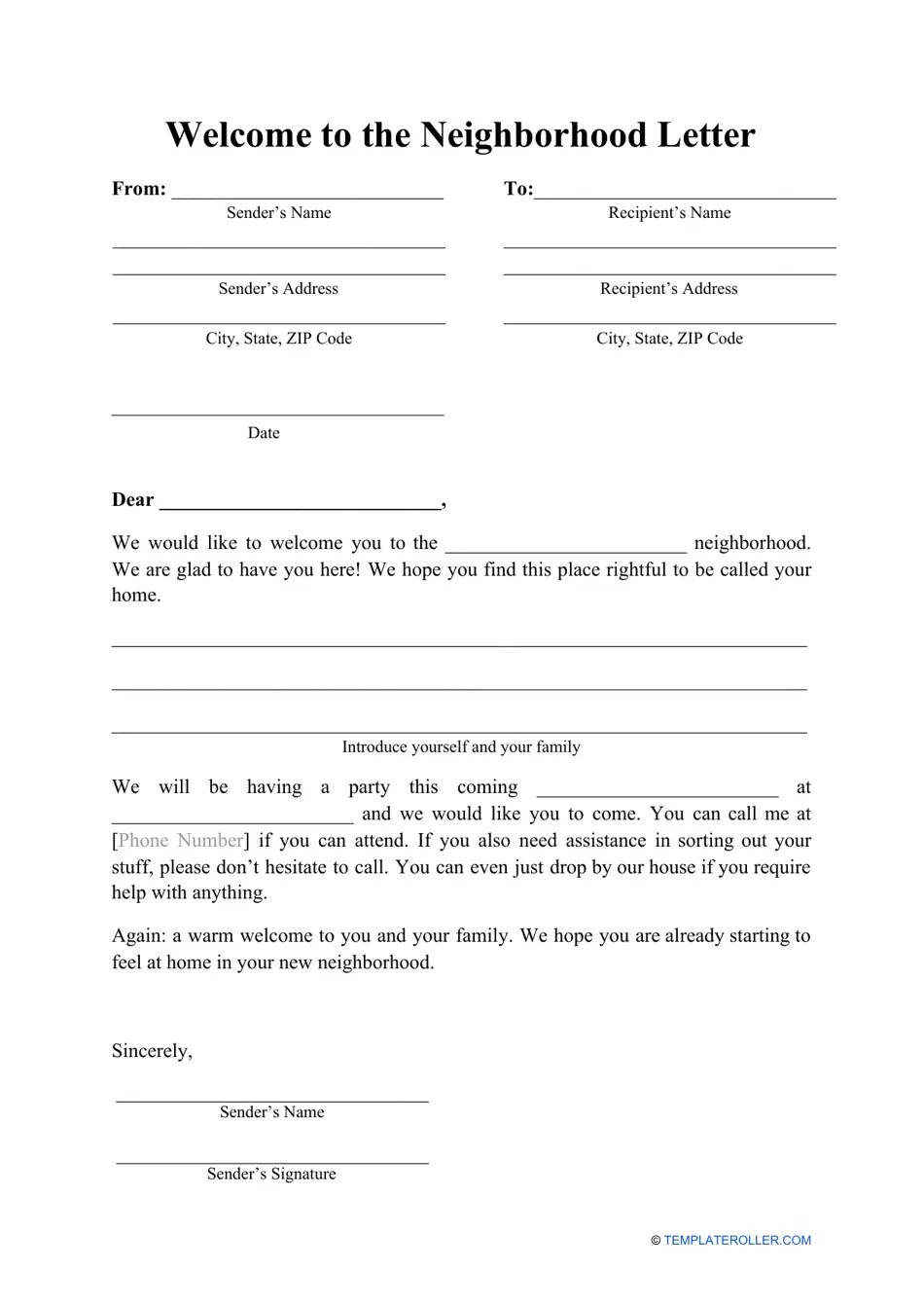 to the Neighborhood Letter Template Download Printable PDF