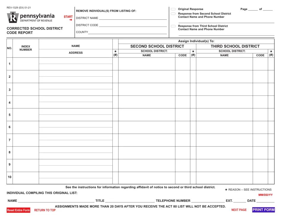 Form REV1329 Download Fillable PDF or Fill Online Corrected School