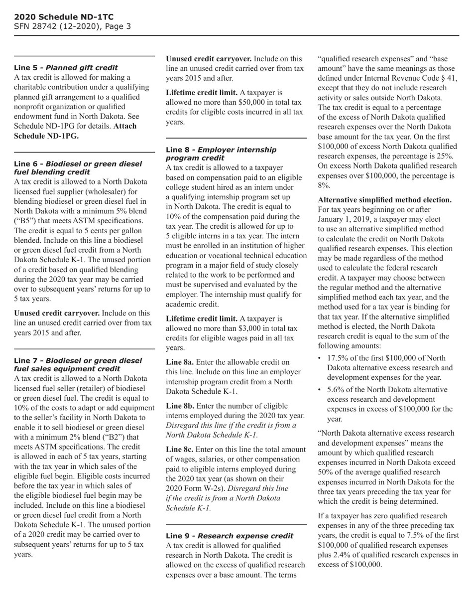 Form SFN28742 Schedule ND1TC Download Fillable PDF or Fill Online Tax