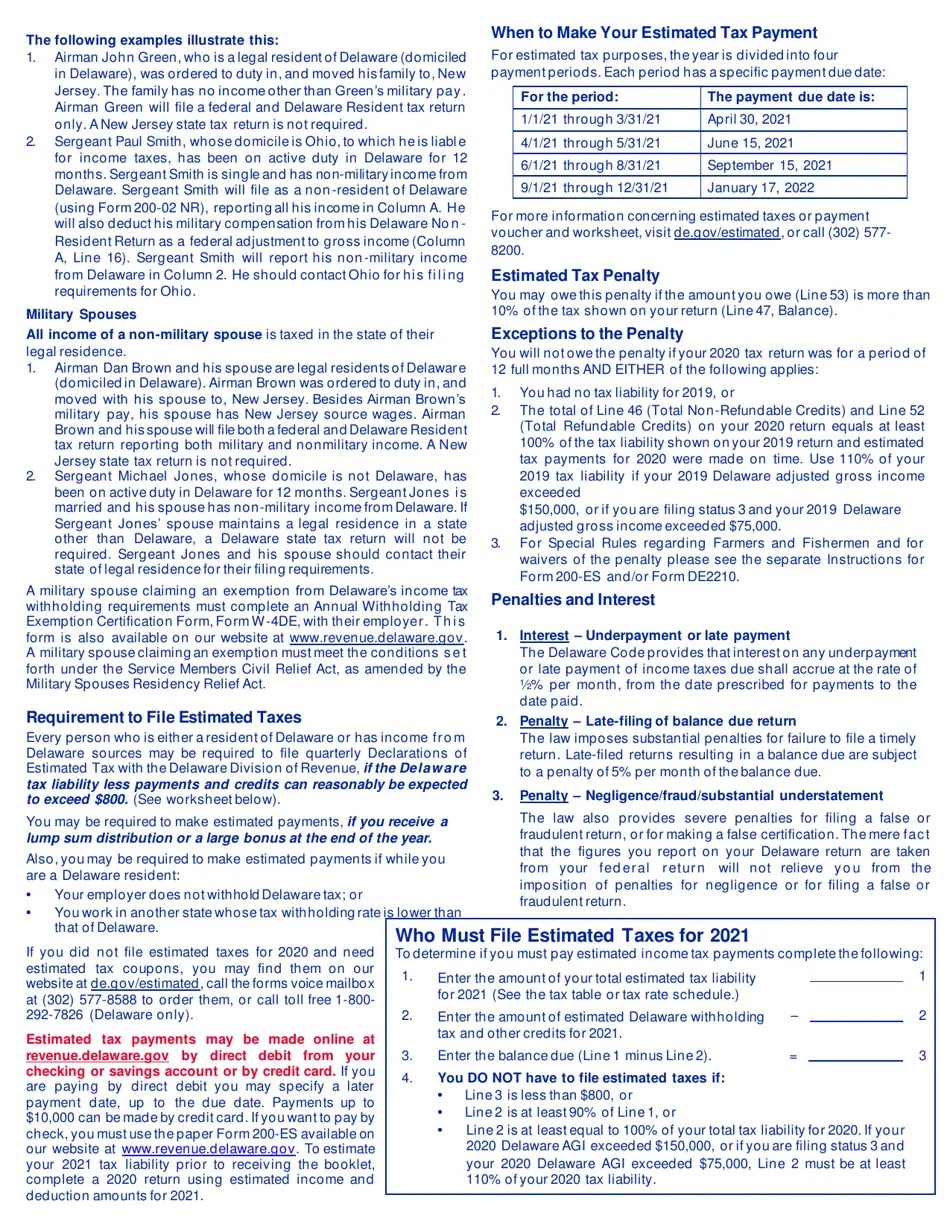 Download Instructions for Form 20002 Delaware Individual Nonresident