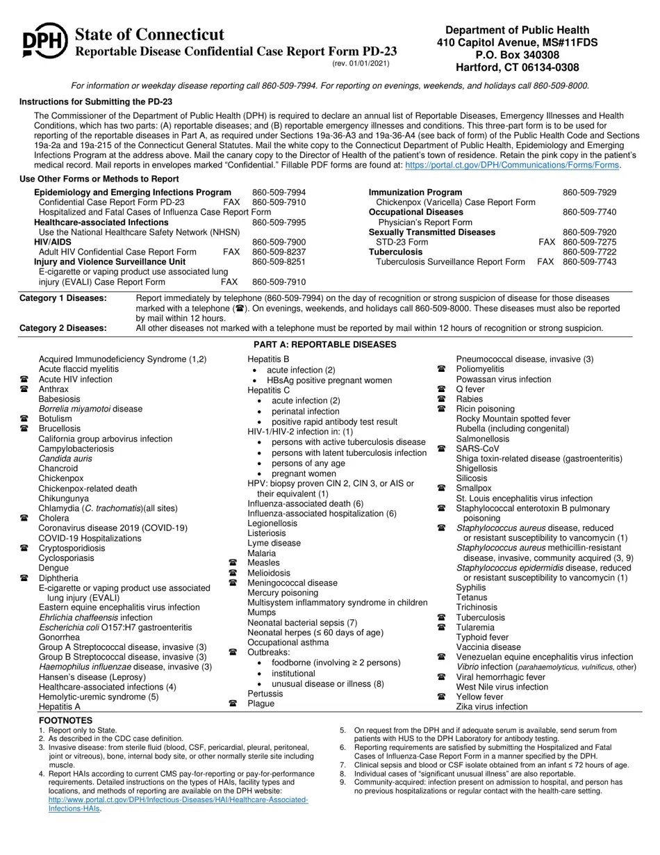 Form PD23 Download Fillable PDF or Fill Online Reportable Disease