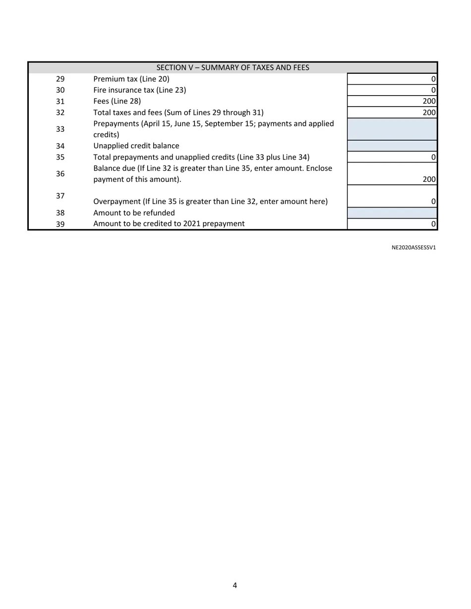 2020 Nebraska Annual Tax Return Domestic Assessment Insurers Fill