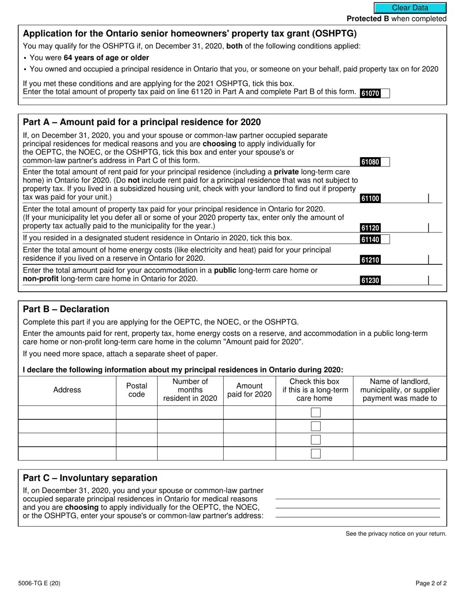 Form 5006TG (ONBEN) 2020 Fill Out, Sign Online and Download Fillable PDF, Canada