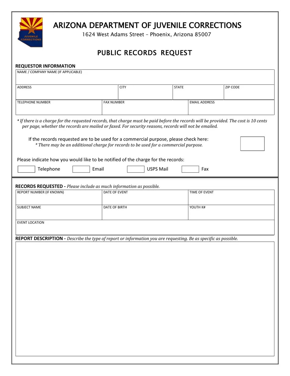 Arizona Public Records Request Fill Out, Sign Online and Download PDF