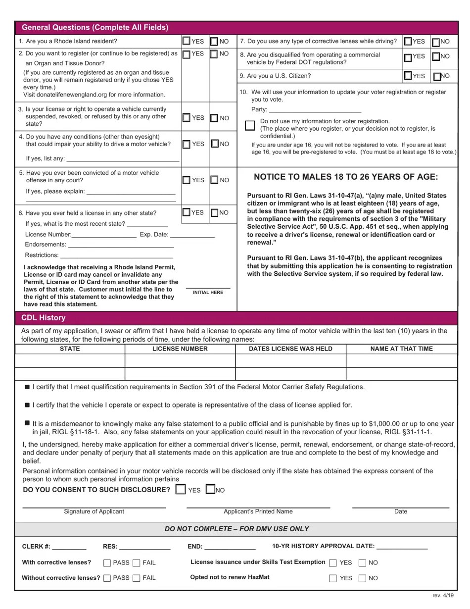 Form CDL1 Download Fillable PDF or Fill Online Application for