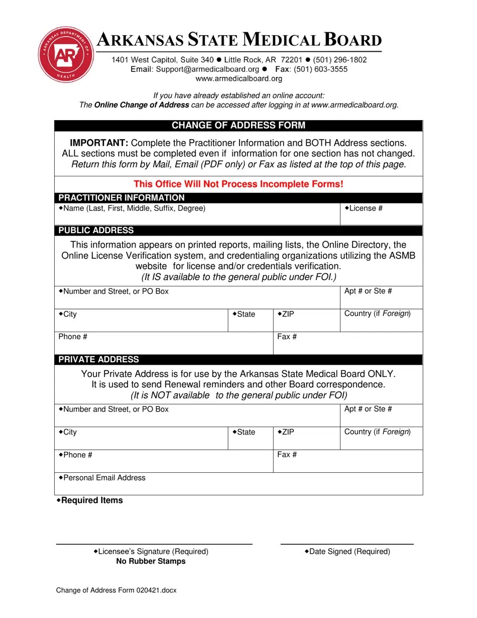 Arkansas Change of Address Form Download Fillable PDF 2020 — 2024
