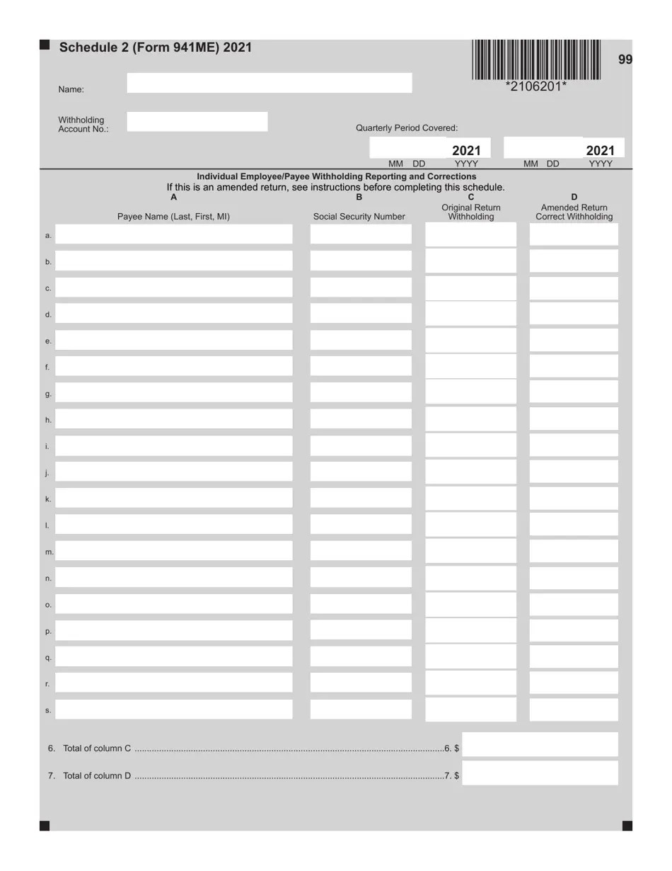 Form 941ME Download Fillable PDF or Fill Online Employer's Return of
