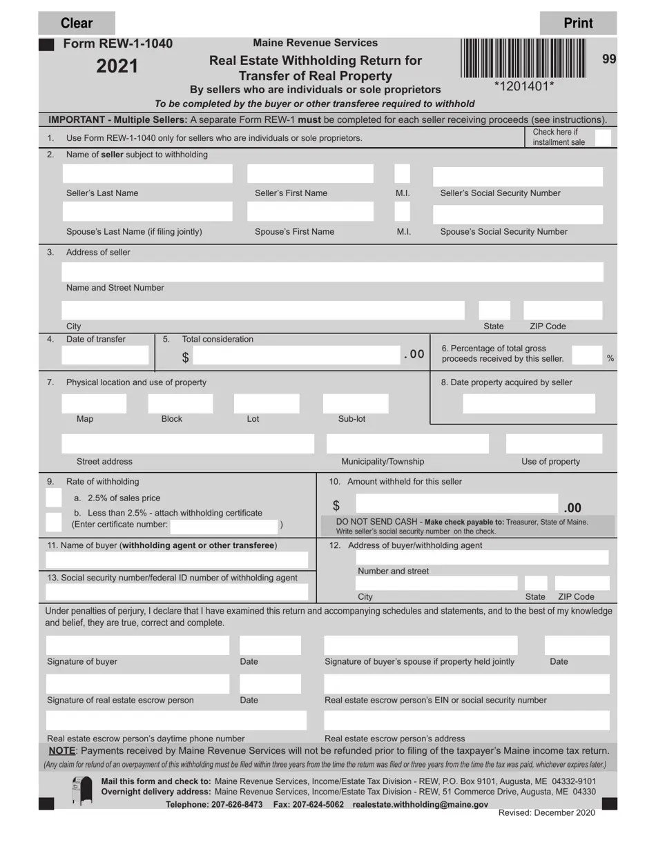 Form REW11040 Download Fillable PDF or Fill Online Real Estate