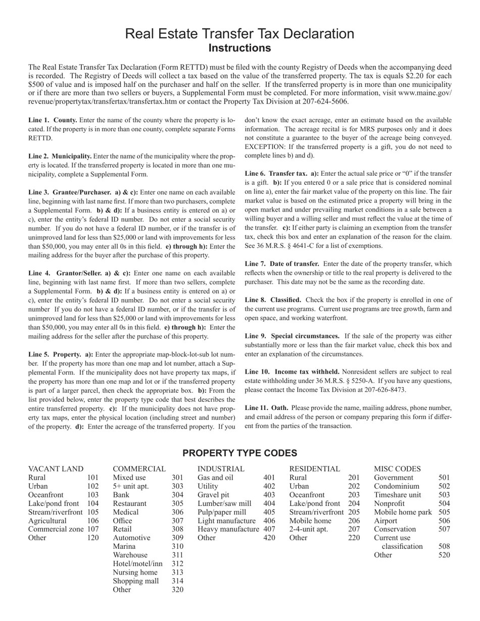 Form RETTD Fill Out, Sign Online and Download Fillable PDF, Maine