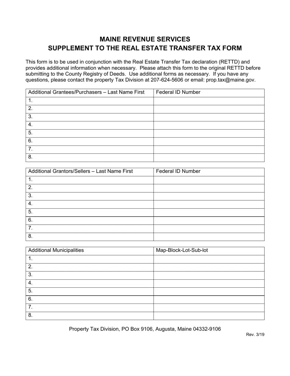 Maine Supplement to the Real Estate Transfer Tax Form Fill Out, Sign