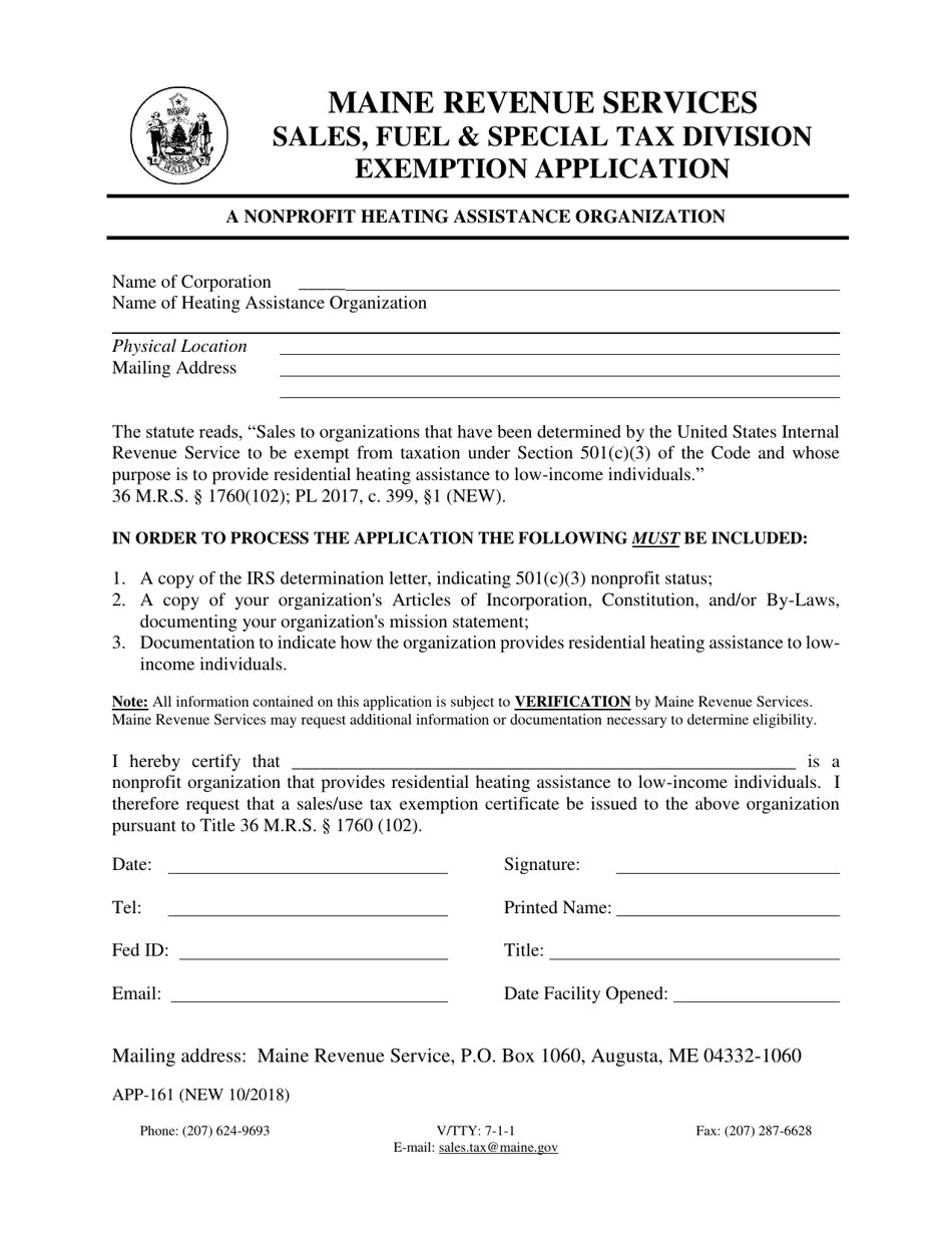 Form APP161 Fill Out, Sign Online and Download Printable PDF, Maine