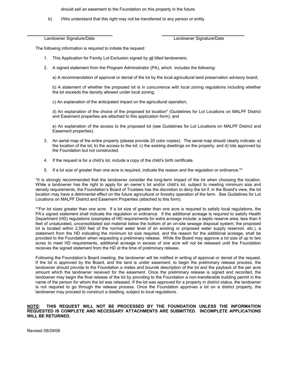 Maryland Application for Family Lot Exclusion Fill Out, Sign Online