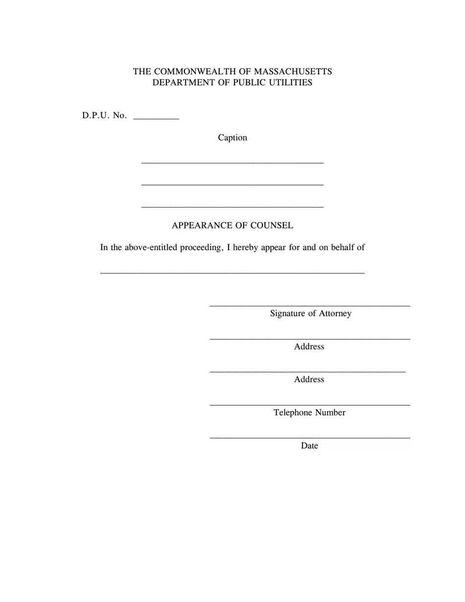 Massachusetts Appearance of Counsel Fill Out, Sign Online and Download PDF Templateroller