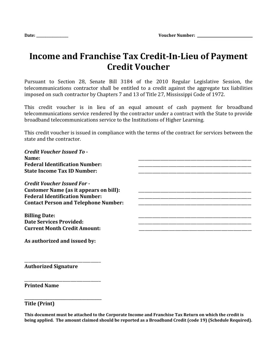 Mississippi and Franchise Tax CreditInlieu of Payment Credit